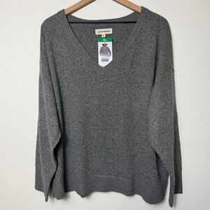 Lucky Brand Medium Heather Gray V-Neck Sweater Women Size XL BRAND NEW WITH TAGS